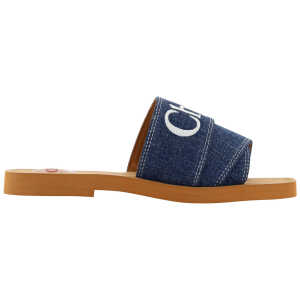 Chloé Sumptuous Cotton Woody Slide Sandals in Denim Blue