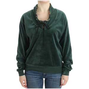 Cavalli Elegant Green Mock Sweater with Rhinestone Detail