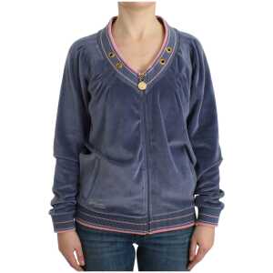 Cavalli Elegant Blue Zip Cardigan with Gold Details