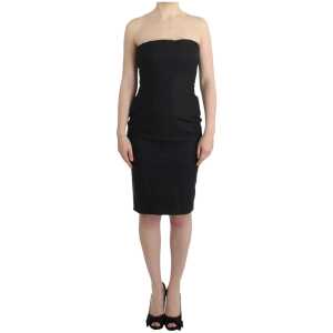 Cavalli Elegant Gray Strapless Dress with Gold Accents