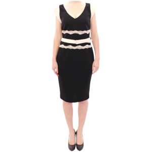 Cavalli Elegant Sheath Lace Dress in Black and Beige