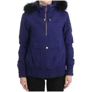 GF Ferre Chic Blue K-Way Jacket with Faux Fur Accent