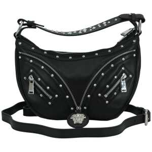 Versace Elegant Black Leather Hobo Shoulder Bag