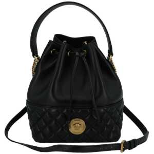 Versace Elegant Black Leather Medusa Bucket Shoulder Bag
