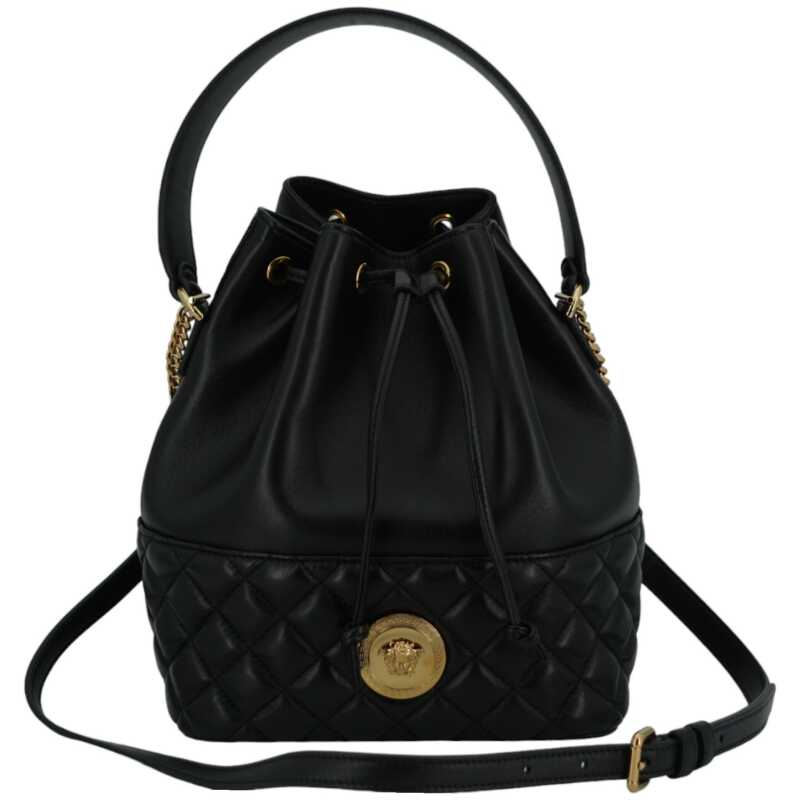 Versace Elegant Black Leather Medusa Bucket Shoulder Bag, theFeinheit