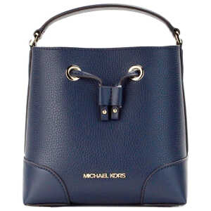 Michael Kors Mercer Small Navy Pebbled Leather Bucket Crossbody Bag Purse