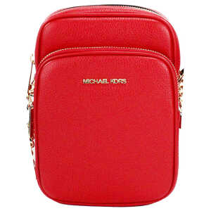 Michael Kors Jet Set Bright Red Pebbled Leather North South Chain Crossbody Bag