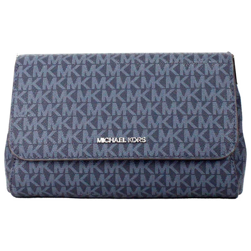 Michael Kors Jet Set Medium Navy Blue PVC Convertible Pouchette Crossbody Bag, theFeinheit
