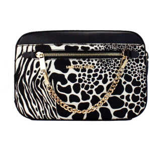 Michael Kors Jet Set Large East West Black Haircalf Zip Chain Crossbody Bag