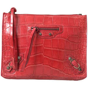 Balenciaga Exotic Red Alligator Leather Clutch