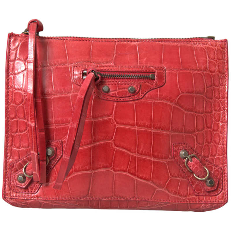 Balenciaga Exotic Red Alligator Leather Clutch, theFeinheit