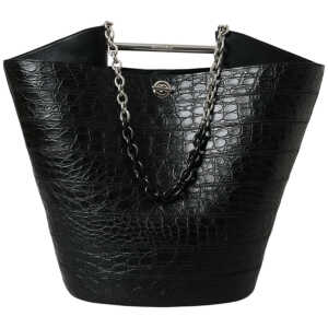 Balenciaga Elegant Black Crocodile Leather Maxi Bucket Bag