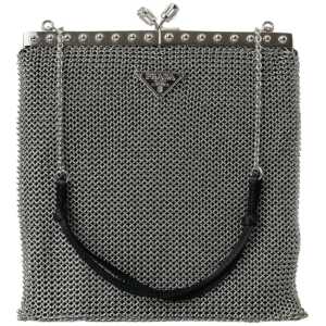 Prada Elegant Silver Mesh Shoulder Evening Bag