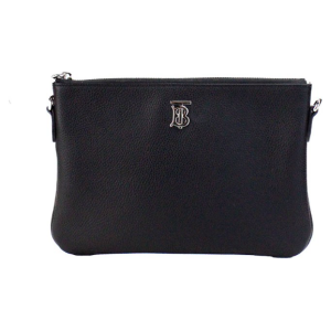 Burberry Peyton Monogram Black Leather Pouch Crossbody Bag Purse