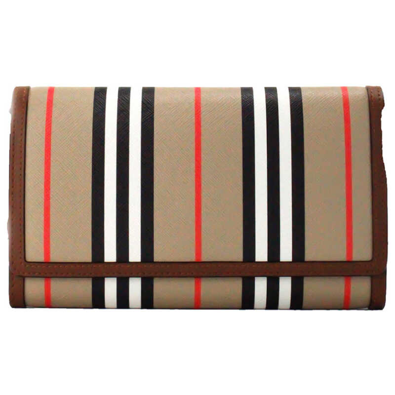 Burberry Hannah Icon Stripe Archive Tan E-Canvas Leather Wallet Crossbody Bag, theFeinheit