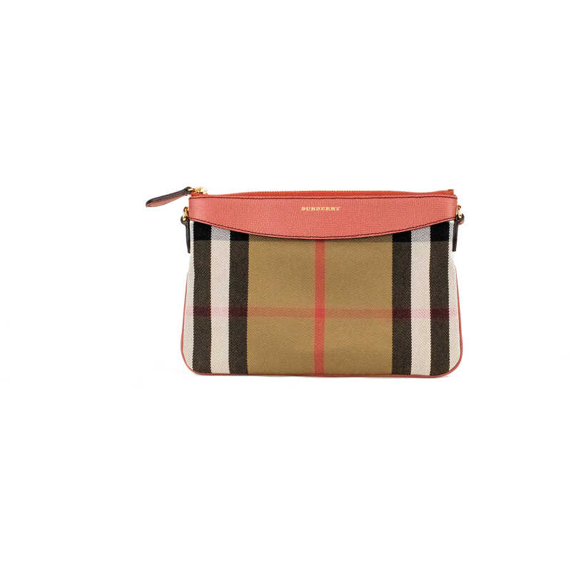 Burberry Peyton House Check Derby Cinnamon Red Grain Leather Pouch Crossbody Bag, theFeinheit