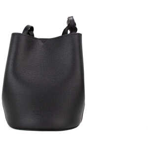 Burberry Lorne Small Black Haymarket Check Pebble Leather Bucket Handbag Purse