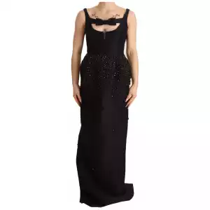 Dsquared² Black Embellish Sleeveless Ribbon Floor Length Dress