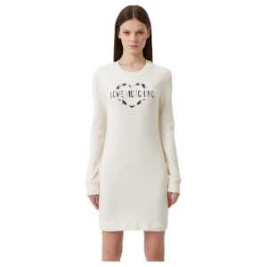 Love Moschino Chic White Cotton Blend Dress with Logo Accent