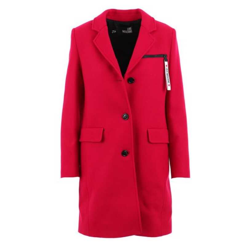 Love Moschino Chic Pink Woolen Coat with Logo Details, theFeinheit