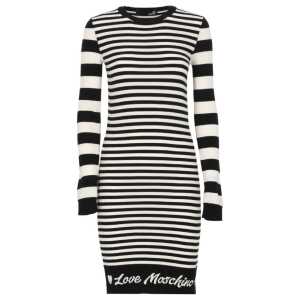 Love Moschino Elegant Striped Knit Dress with Long Sleeves