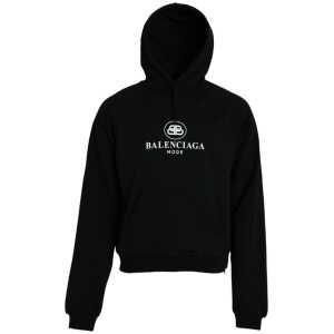 Balenciaga Black Cotton Logo Hooded Pullover Sweatshirt Sweater