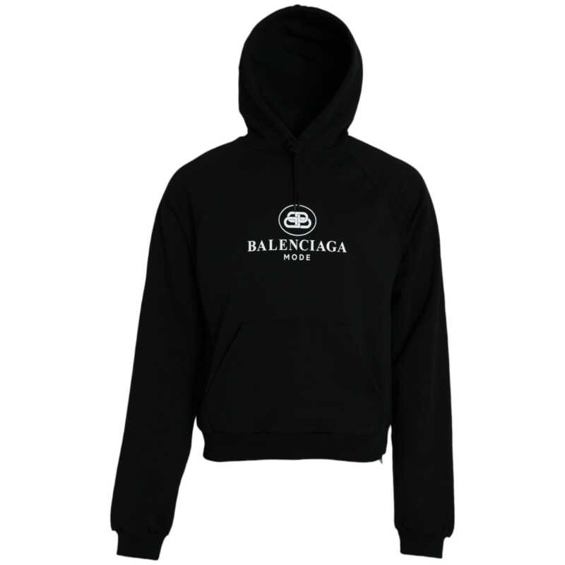 Balenciaga Black Cotton Logo Hooded Pullover Sweatshirt Sweater, theFeinheit