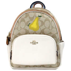 COACH Mini Court Signature Pear Motif Shoulder Backpack Bookbag Bag Chalk Taffy