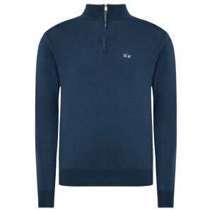 La Martina Blue Wool Men Sweater with Half Zip Closure