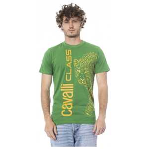 Cavalli Class Green Cotton Men T-Shirt