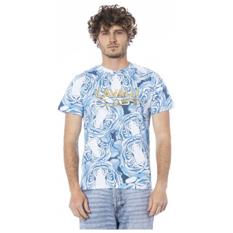 Cavalli Class Light Blue Cotton Men T-Shirt, theFeinheit