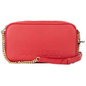 Burberry Small Red Pebbled Leather Elongated Camera Crossbody Bag Purse