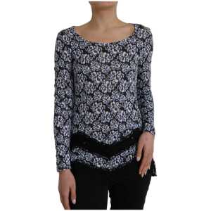 Just Cavalli Blue Floral Lace Long Sleeves Top Underwear Blouse