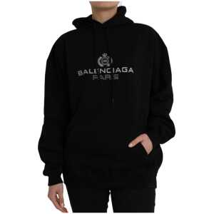 Balenciaga Black Cotton Logo Hooded Pullover Sweatshirt Sweater
