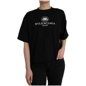 Balenciaga Black Cotton Logo Crew Neck Short Sleeves T-shirt