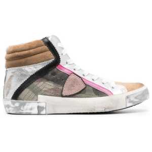 Philippe Model Army Green High-Top Sneakers with Leather Accents
