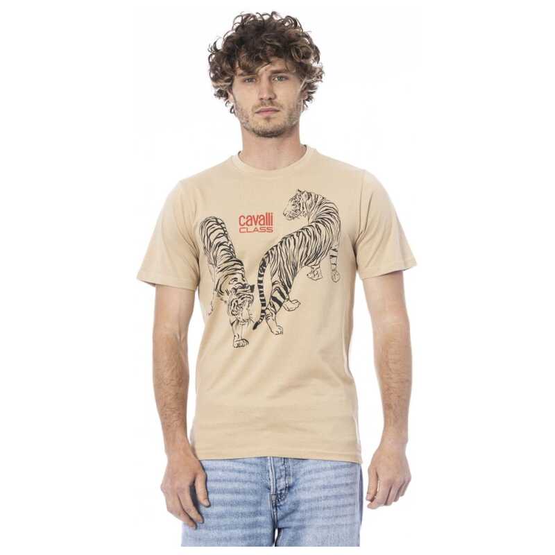 Cavalli Class Beige Cotton Men T-Shirt, theFeinheit