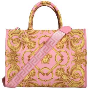 Versace Pink Printed Large Fabric Leather Shopping Tote Bag