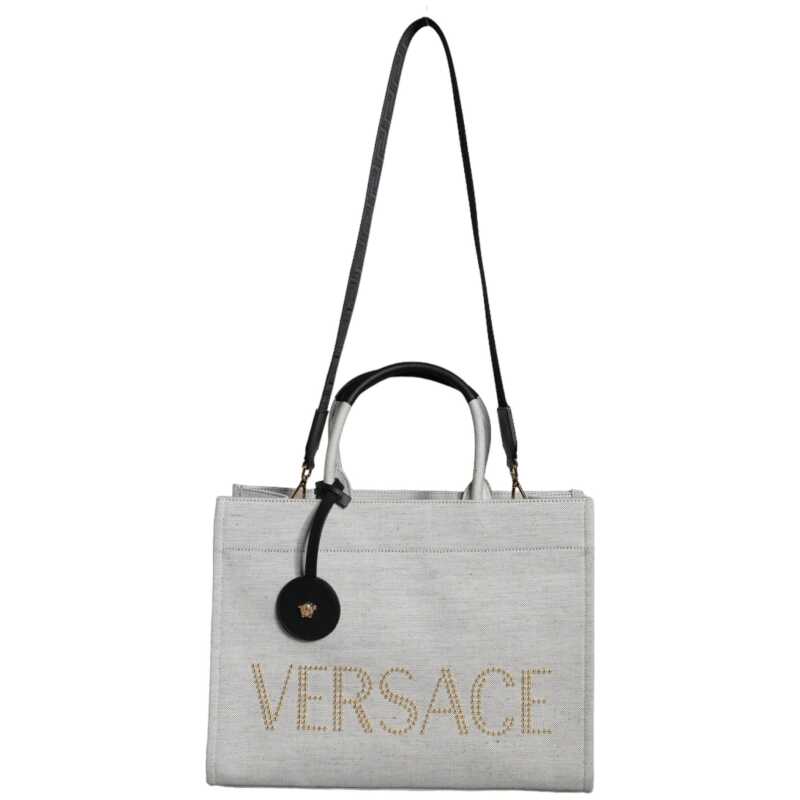 Versace White Top Handle Canvas Leather Logo Crossbody Tote Bag, theFeinheit
