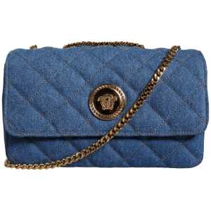 Versace Blue Quilted Denim Leather Crossbody Shoulder Bag