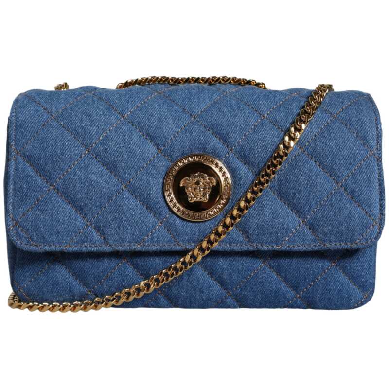 Versace Blue Quilted Denim Leather Crossbody Shoulder Bag, theFeinheit