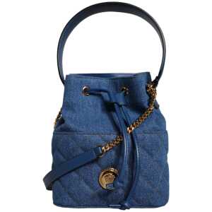 Versace Blue Quilted Denim Leather Crossbody Shoulder Bag