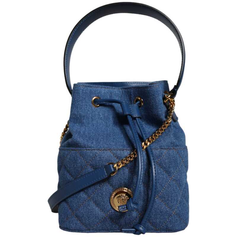 Versace Blue Quilted Denim Leather Crossbody Shoulder Bag, theFeinheit