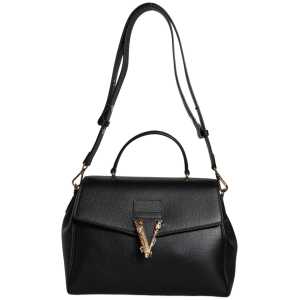 Versace Black Top Handle Grainy Calfskin Leather Crossbody Bag