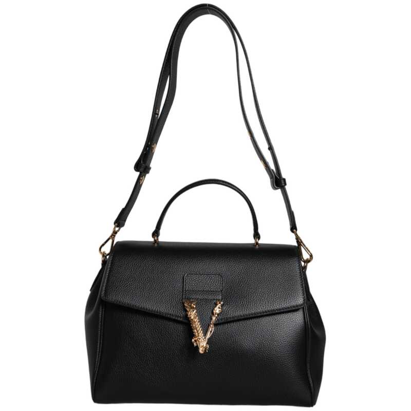 Versace Black Top Handle Grainy Calfskin Leather Crossbody Bag, theFeinheit
