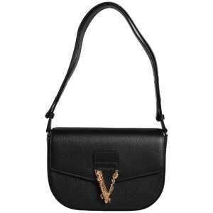Versace Black Grainy Calf Leather Logo Crossbody Shoulder Bag