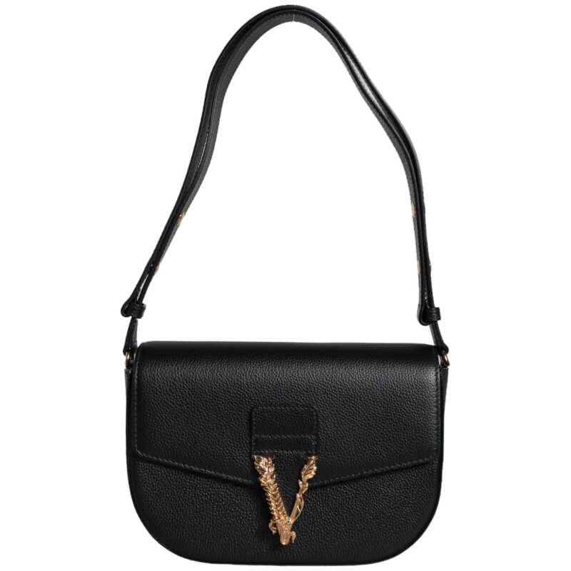 Versace Black Grainy Calf Leather Logo Crossbody Shoulder Bag, theFeinheit