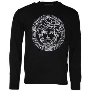 Versace Black Medusa Embroidery Crew Neck Pullover Sweater