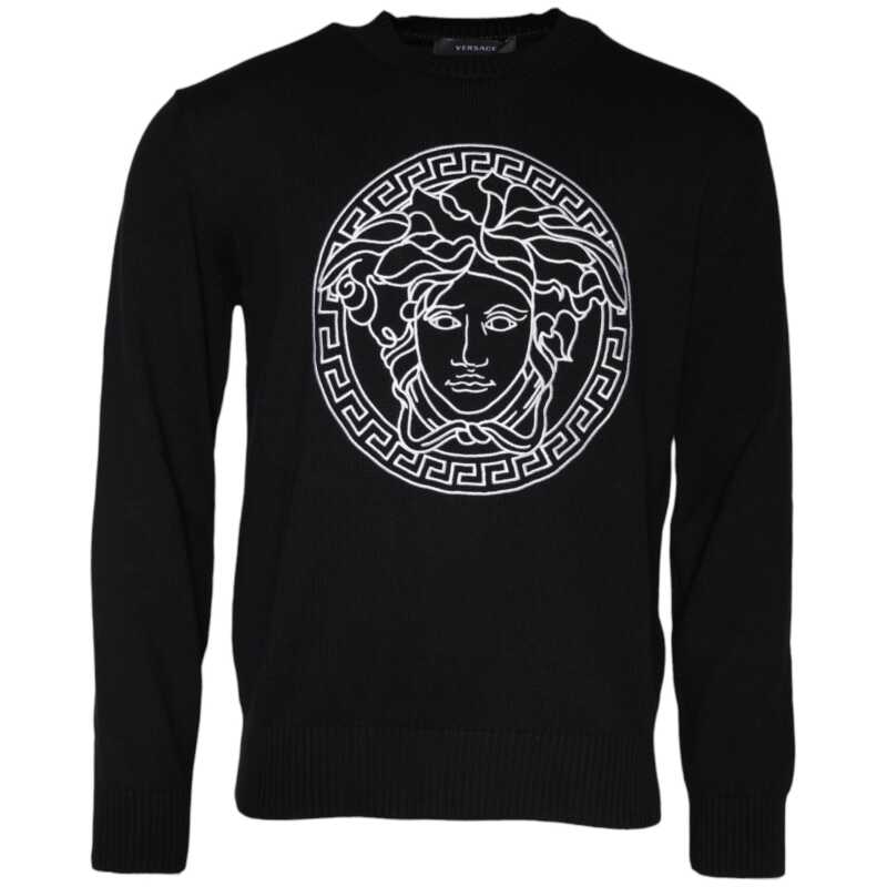 Versace Black Medusa Embroidery Crew Neck Pullover Sweater, theFeinheit