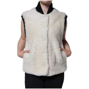 Burberry White WARRENFORD Shearling Leather Vest Coat Jacket